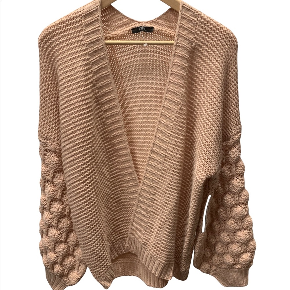 NWT RDI Blush Pink Open Front Bubble Sleeve Oversized Cardigan Size XS